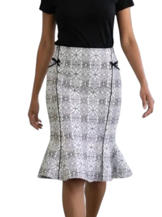 Nanette Lepore Dresses & Skirts - Nanette Lepore Embroidered Trumpet Skirt, Black & Ivory 8